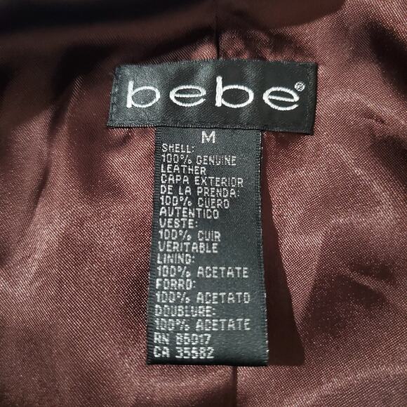 Bebe Vtg Y2K 100% Leather Patchwork Cropped Double Zip Jacket Size M Brown - Picture 9 of 11